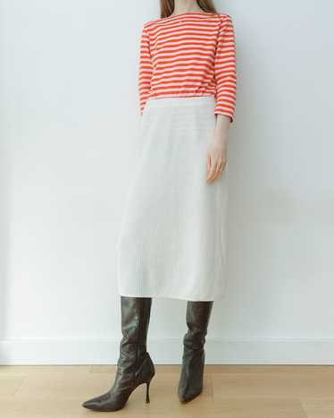 White Ribbed Knit Midi Skirt