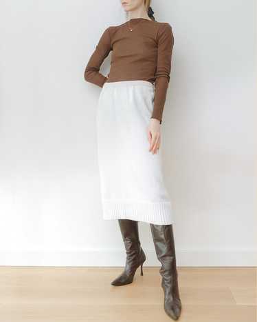 White Cotton Knit Midi Skirt