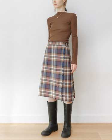 70s Plaid Pleated Wrap Skirt
