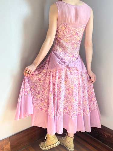 1930s Rose Floral Printed Cotton Bias Cut Dress Go