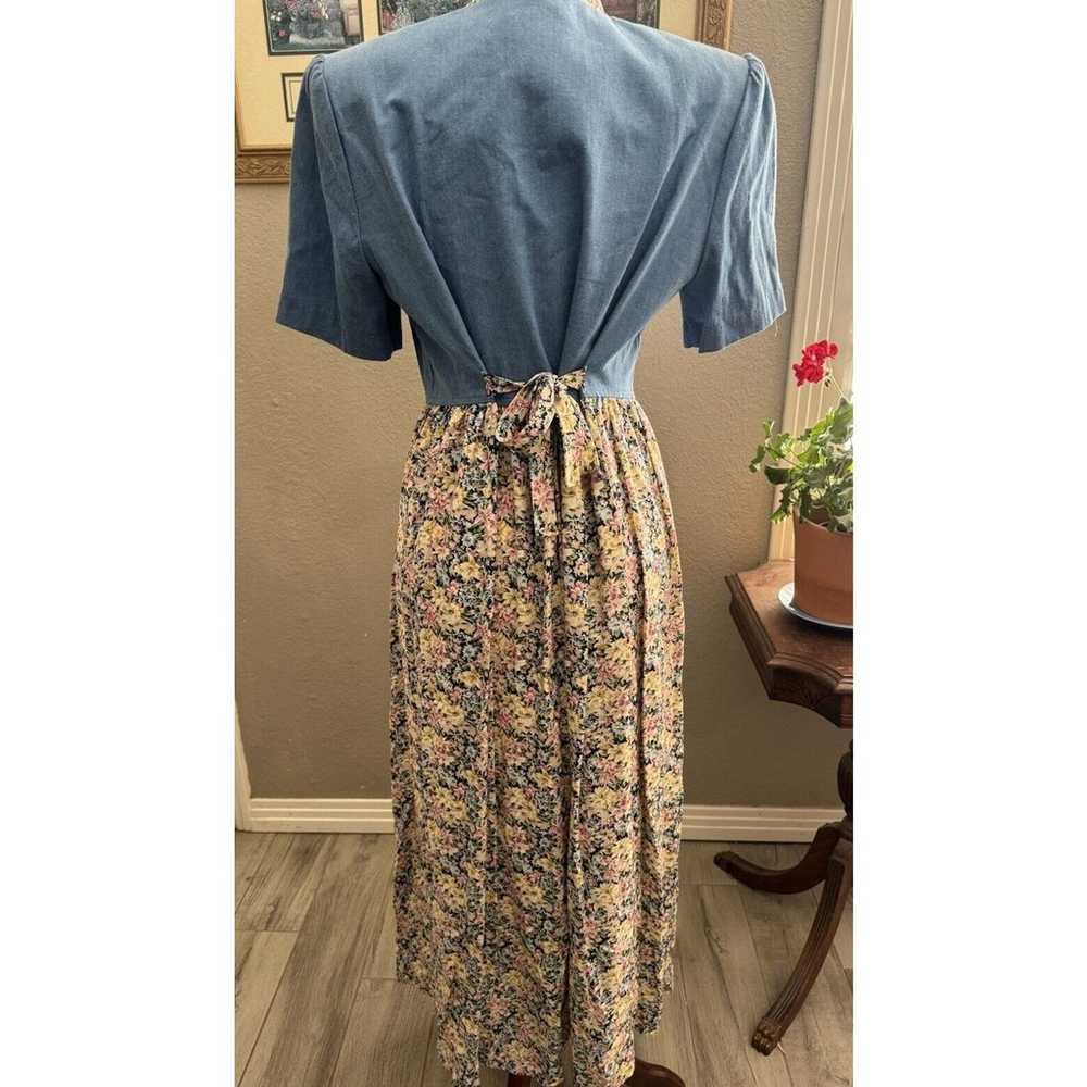 Denim Jean Tie Back Dress Floral Asian Inspired C… - image 3