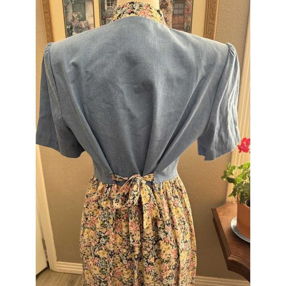 Denim Jean Tie Back Dress Floral Asian Inspired C… - image 4