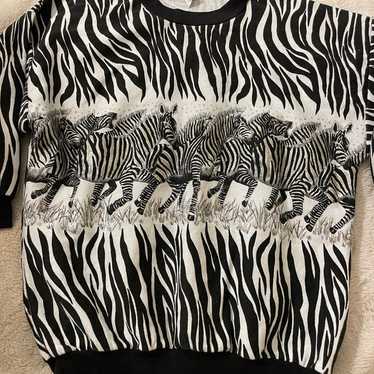 Vintage Zebra Patterned Gold Embellished Sweatshi… - image 1