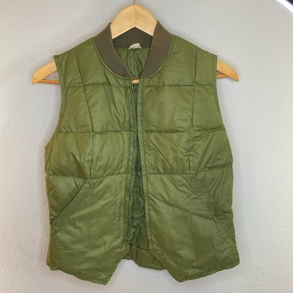 Vintage 70’s Zip Up Puffer Vest- Green- Women S - image 1