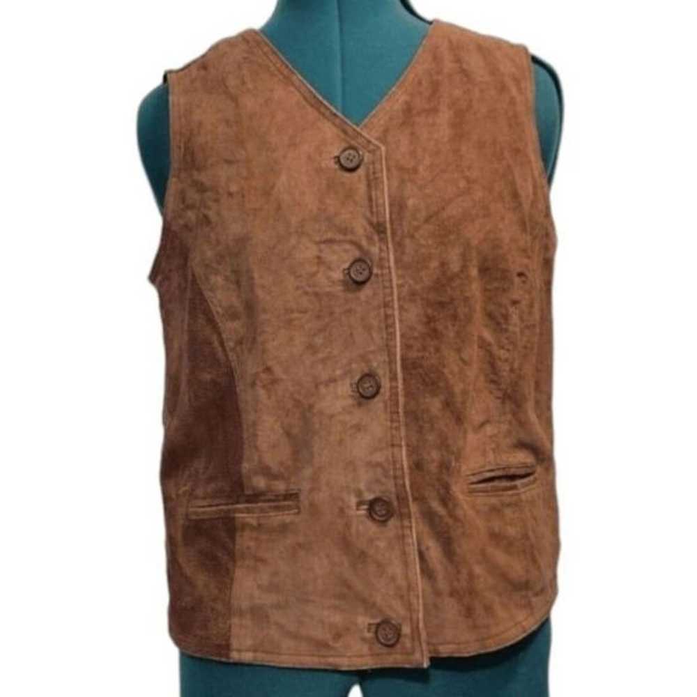 womens Vintage 1990s Brown suede Leather vest siz… - image 1