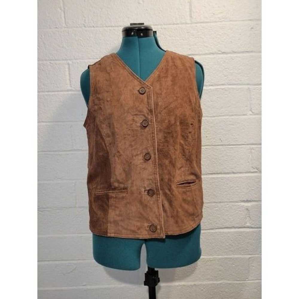 womens Vintage 1990s Brown suede Leather vest siz… - image 2