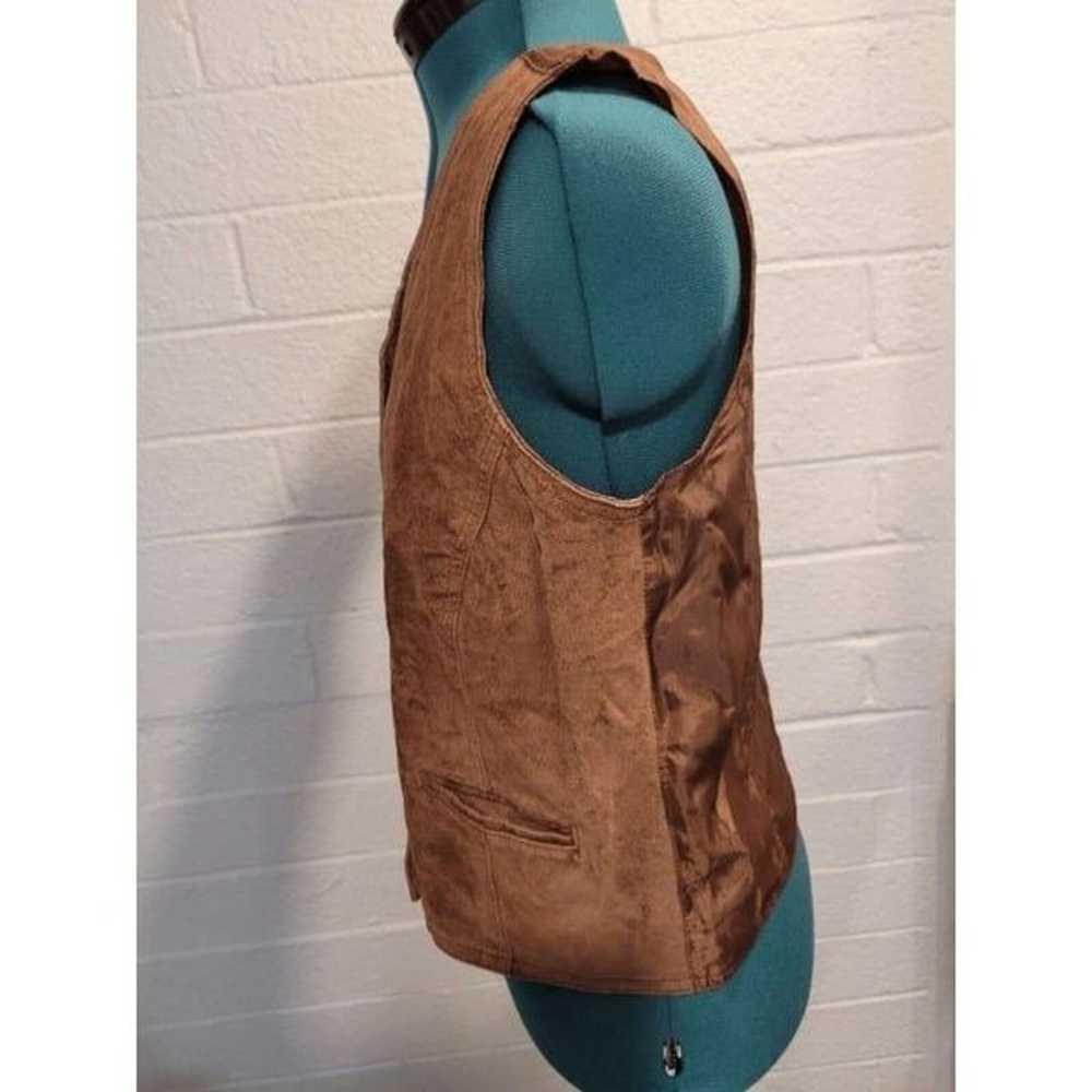 womens Vintage 1990s Brown suede Leather vest siz… - image 3