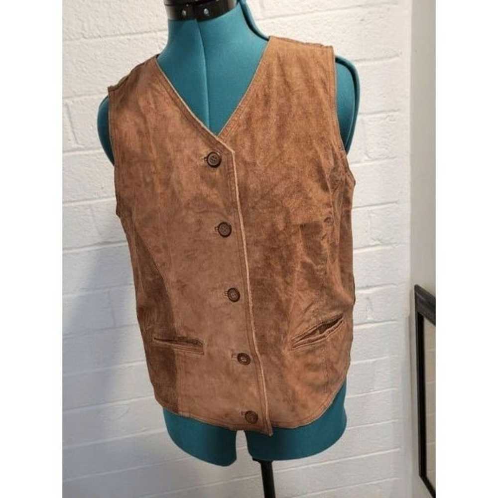womens Vintage 1990s Brown suede Leather vest siz… - image 4