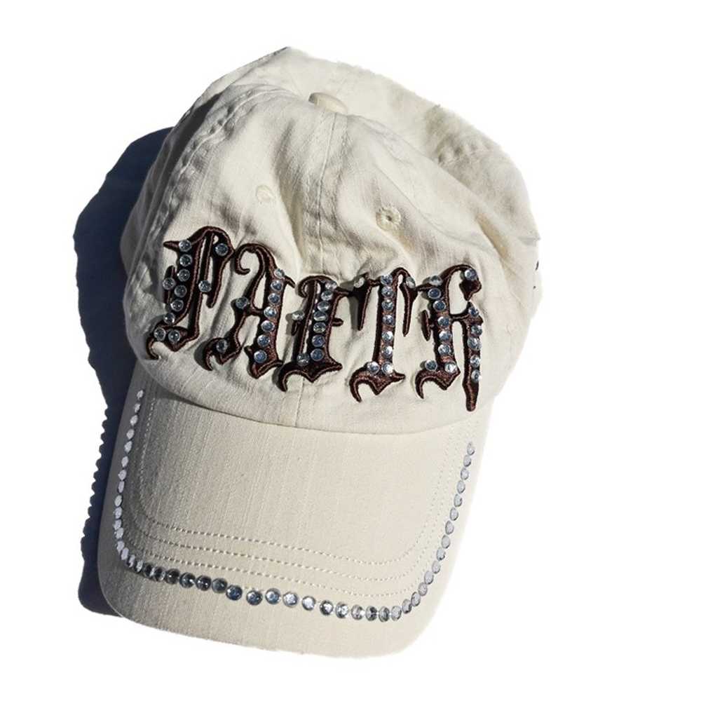 y2k grunge western cream 'faith'embroidered rhine… - image 1