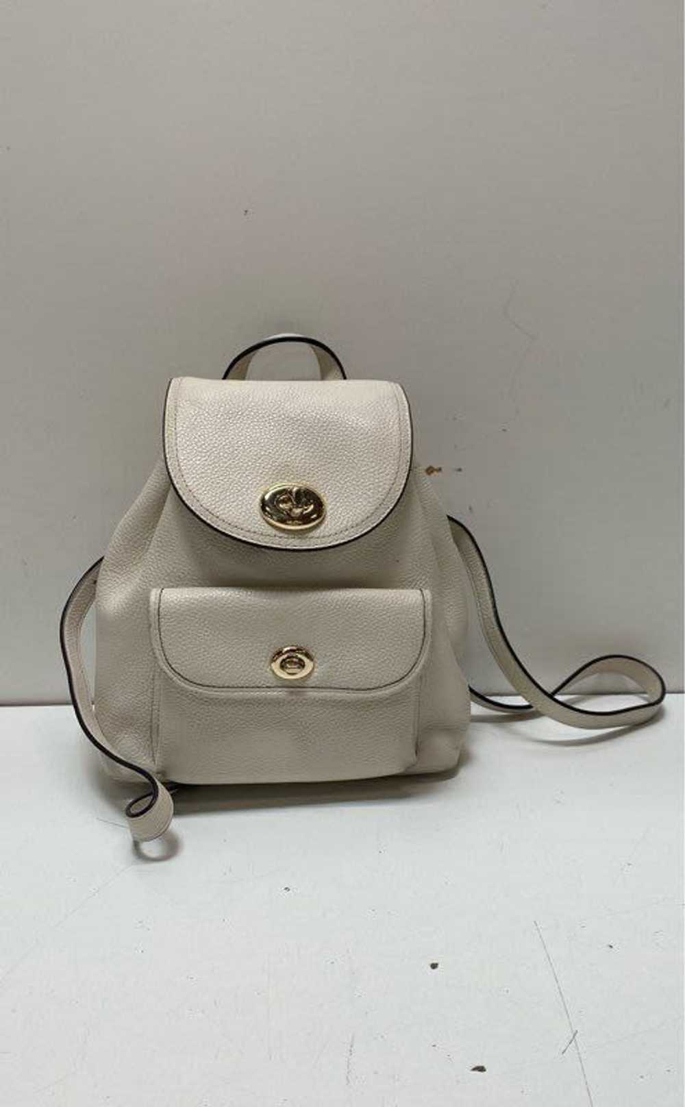 Coach Pebble Leather Small Turnlock Backpack Ivory - image 1