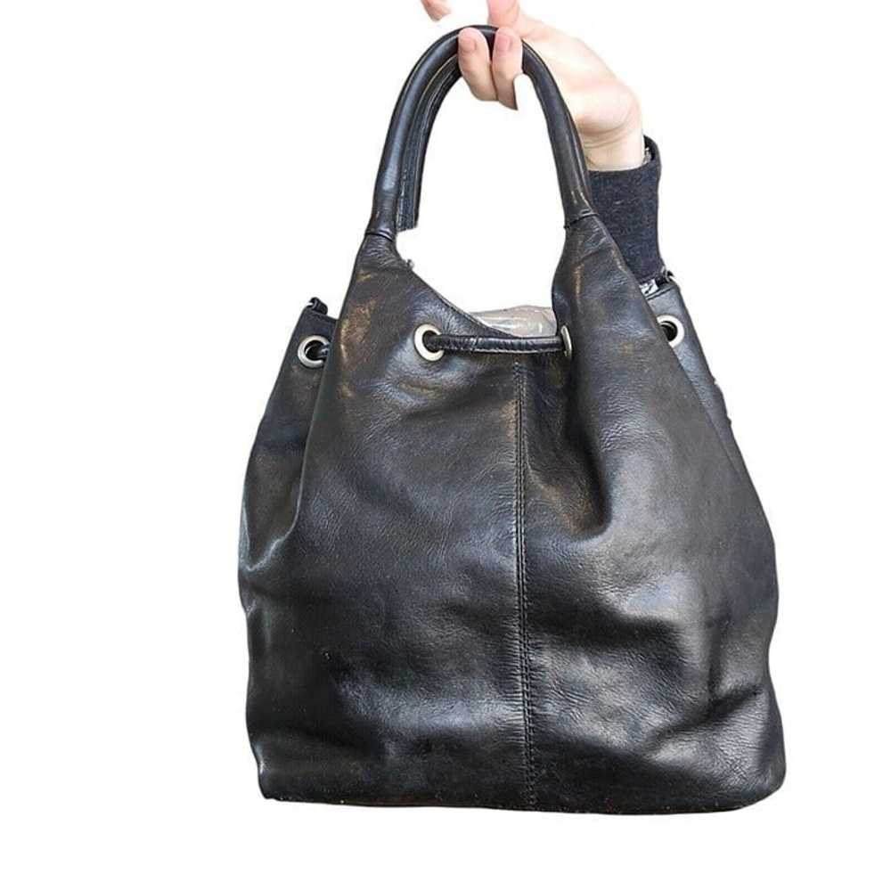 Vintage Retro 90 Black Leather Bucket Bag Purse H… - image 4