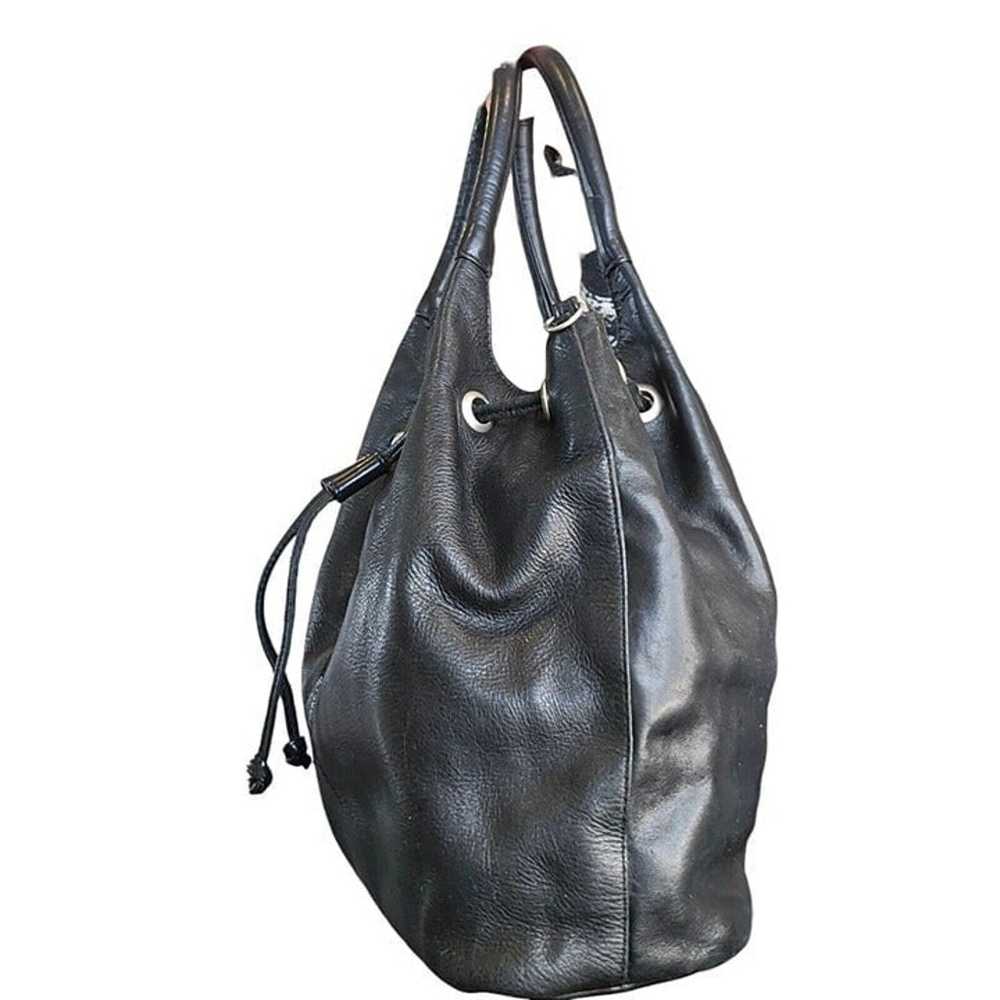 Vintage Retro 90 Black Leather Bucket Bag Purse H… - image 5