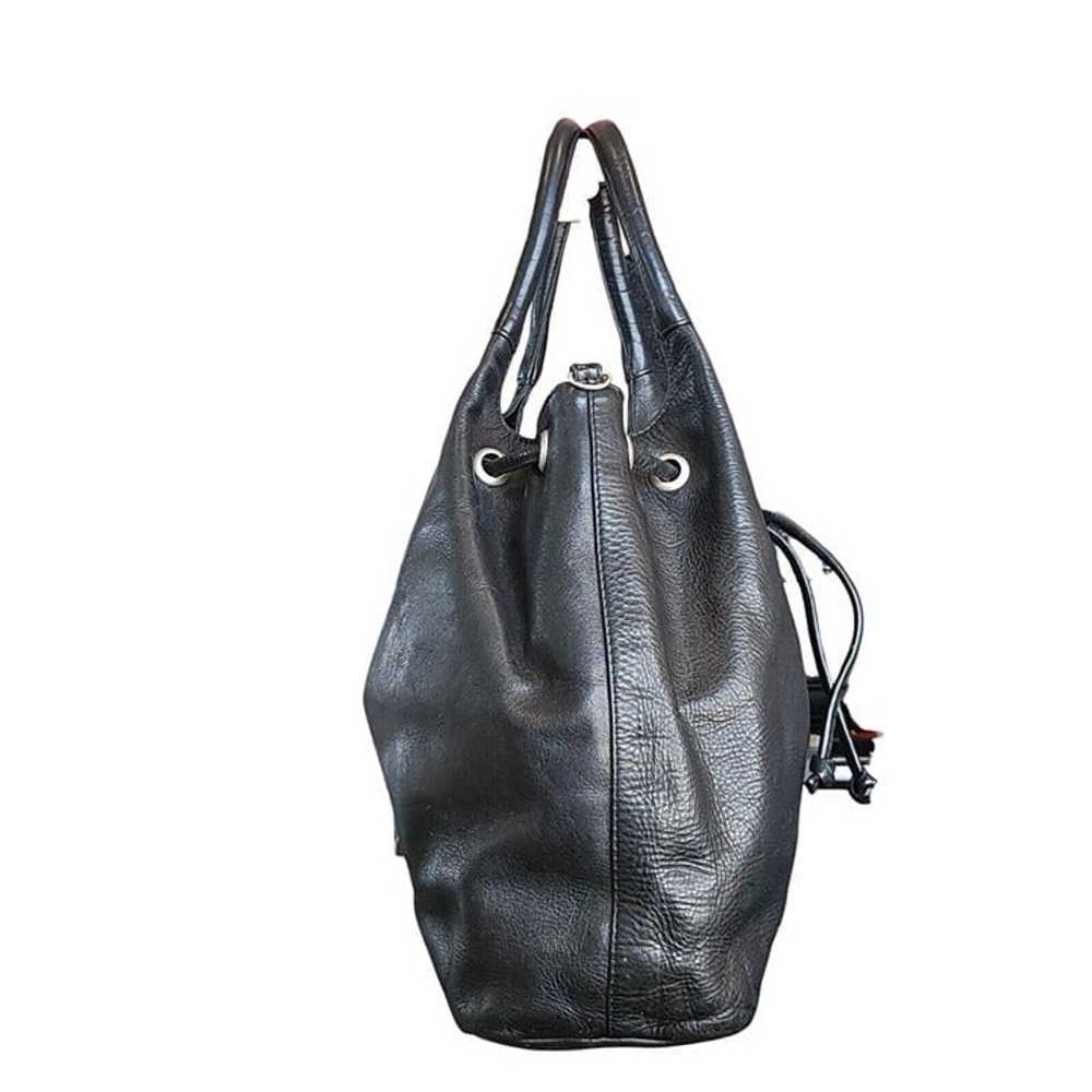 Vintage Retro 90 Black Leather Bucket Bag Purse H… - image 6