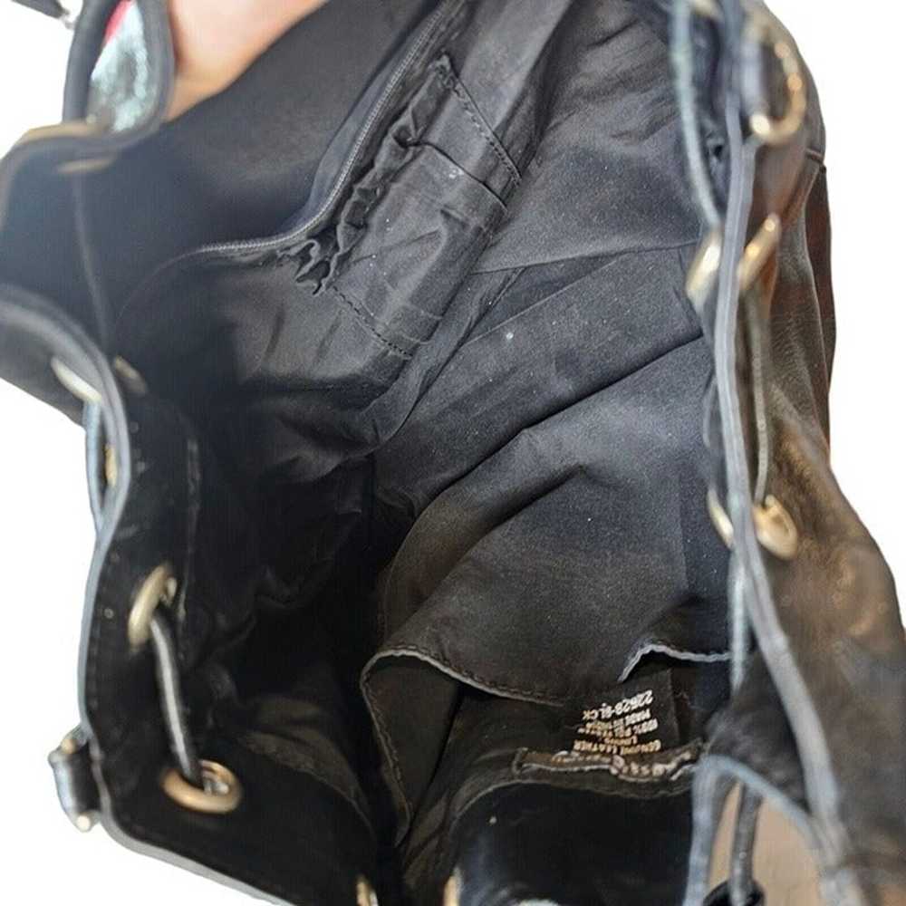 Vintage Retro 90 Black Leather Bucket Bag Purse H… - image 9