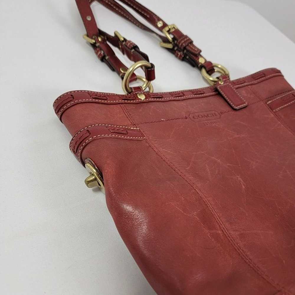COACH Leather Tote Purse Red Style No. F0773-1123… - image 8