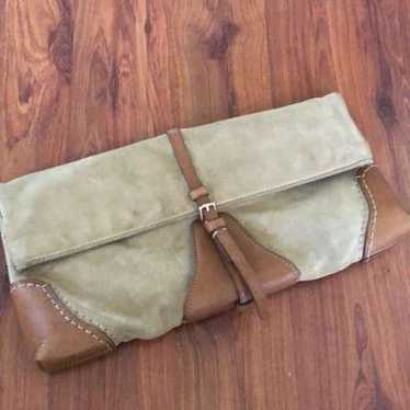 Tumi Suede and leather beige tan clutch handbag - image 1