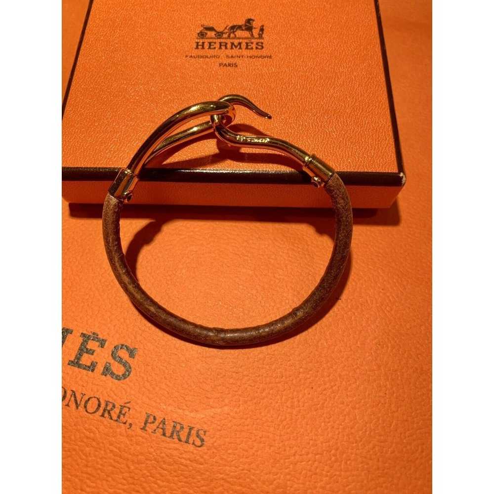 HERMES Brown Leather Gold Hook & Loop Bracelet  7… - image 1