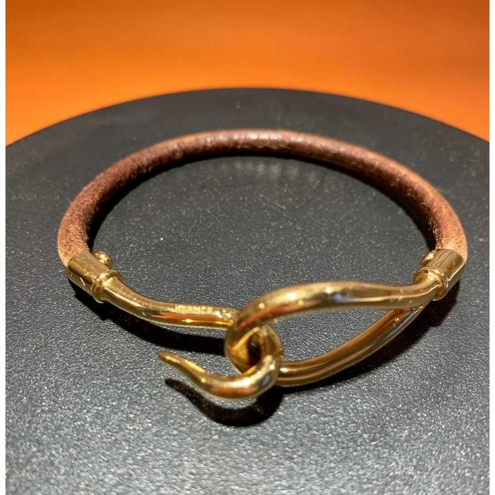 HERMES Brown Leather Gold Hook & Loop Bracelet  7… - image 2