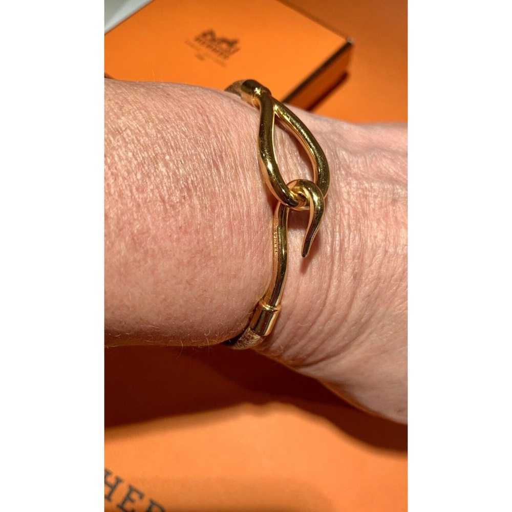 HERMES Brown Leather Gold Hook & Loop Bracelet  7… - image 9