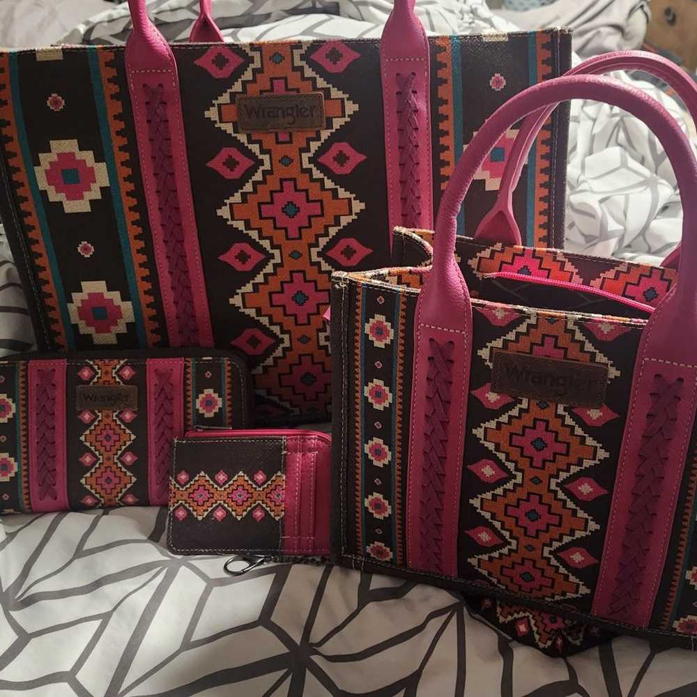 Wrangler Hot Pink Aztec tote/purse/wallet/credit … - image 1