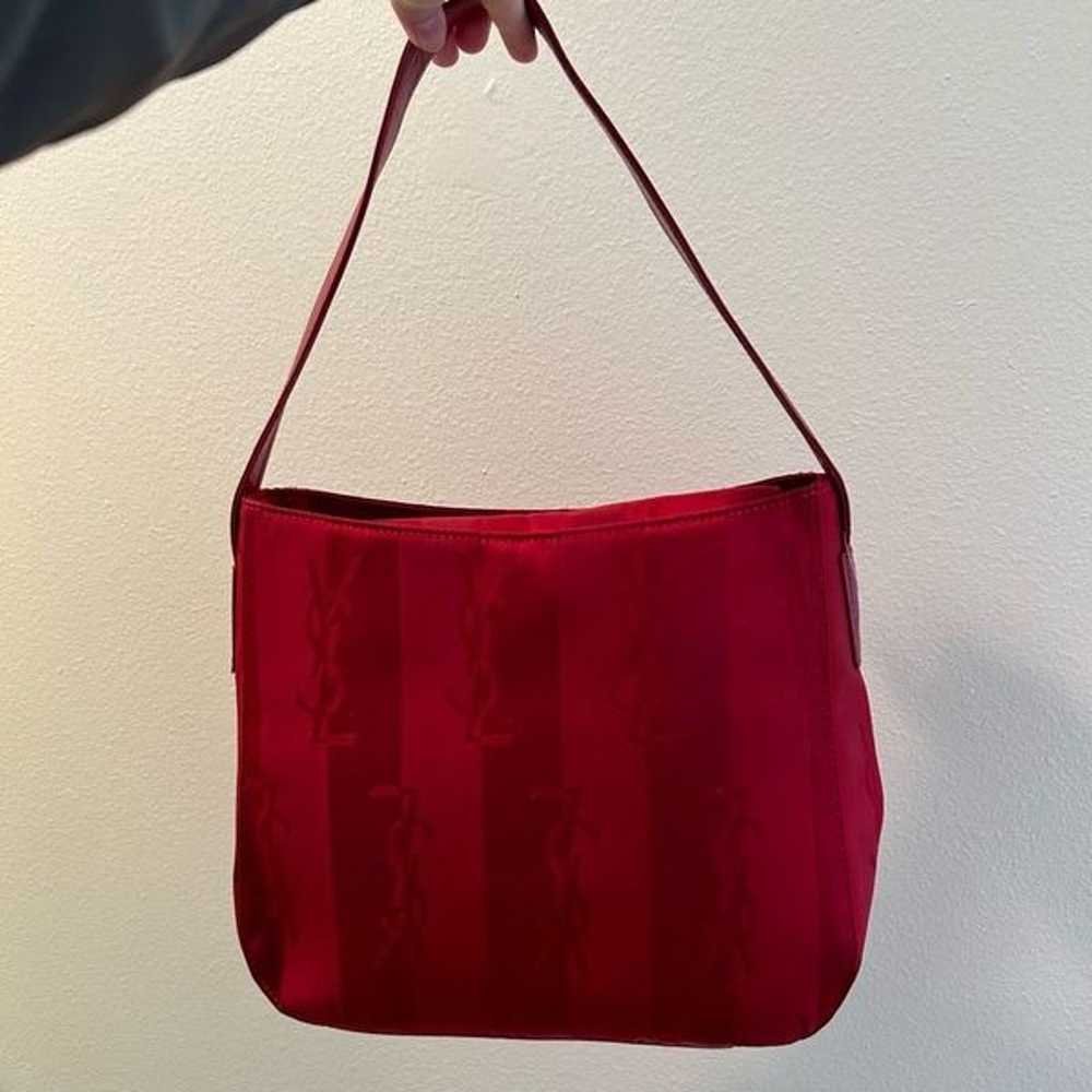 (YSL) Yves St Laurent Vintage Red Satin Logo Bag - image 2