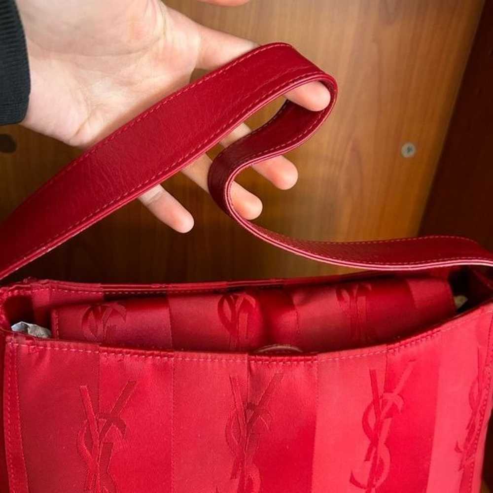 (YSL) Yves St Laurent Vintage Red Satin Logo Bag - image 3