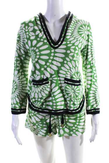 Tory Burch Womens Abstract Terry Hooded Shirt Shor