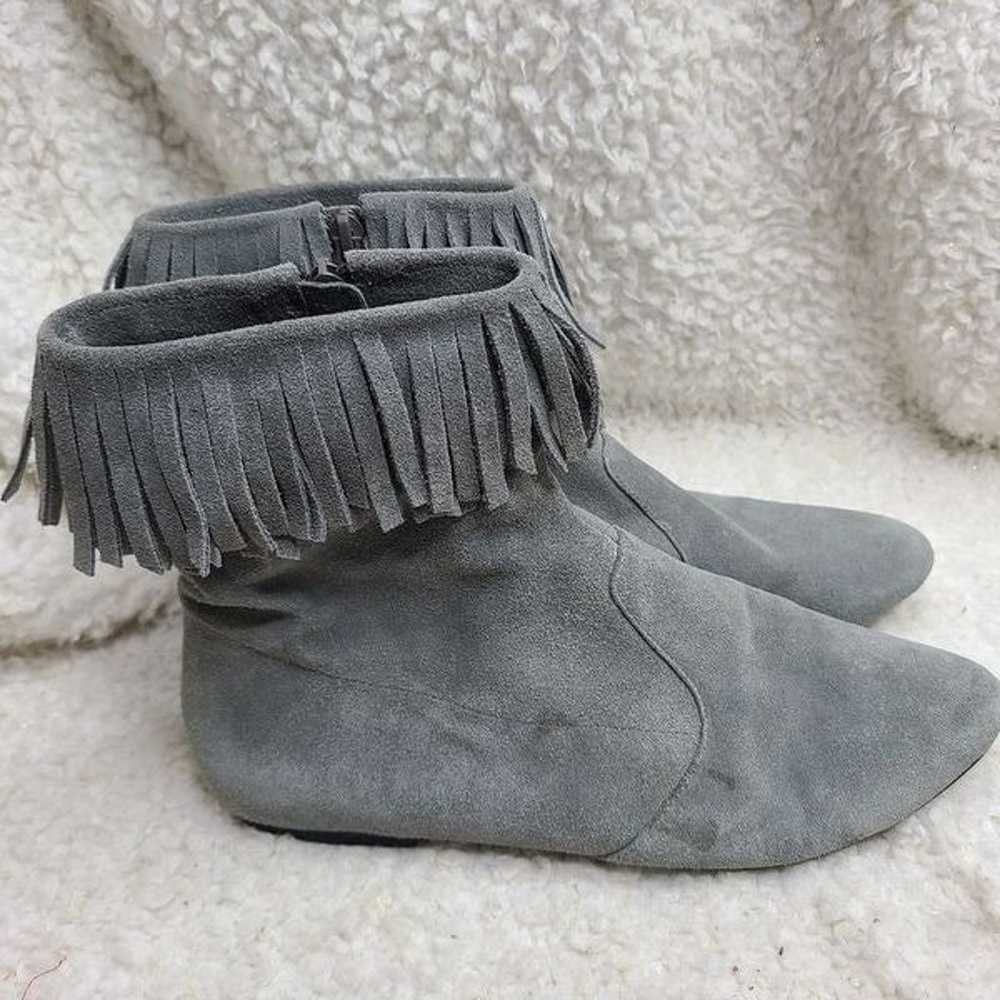 Sam Edelman Gray Suede Fringed Flat Ankle Boots s… - image 1