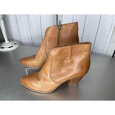 Frye Jennifer Ankle Side Zip Booties in Cognac Si… - image 1