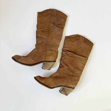 Brown Camel Leather Slouchy Western Cowboy Boots
