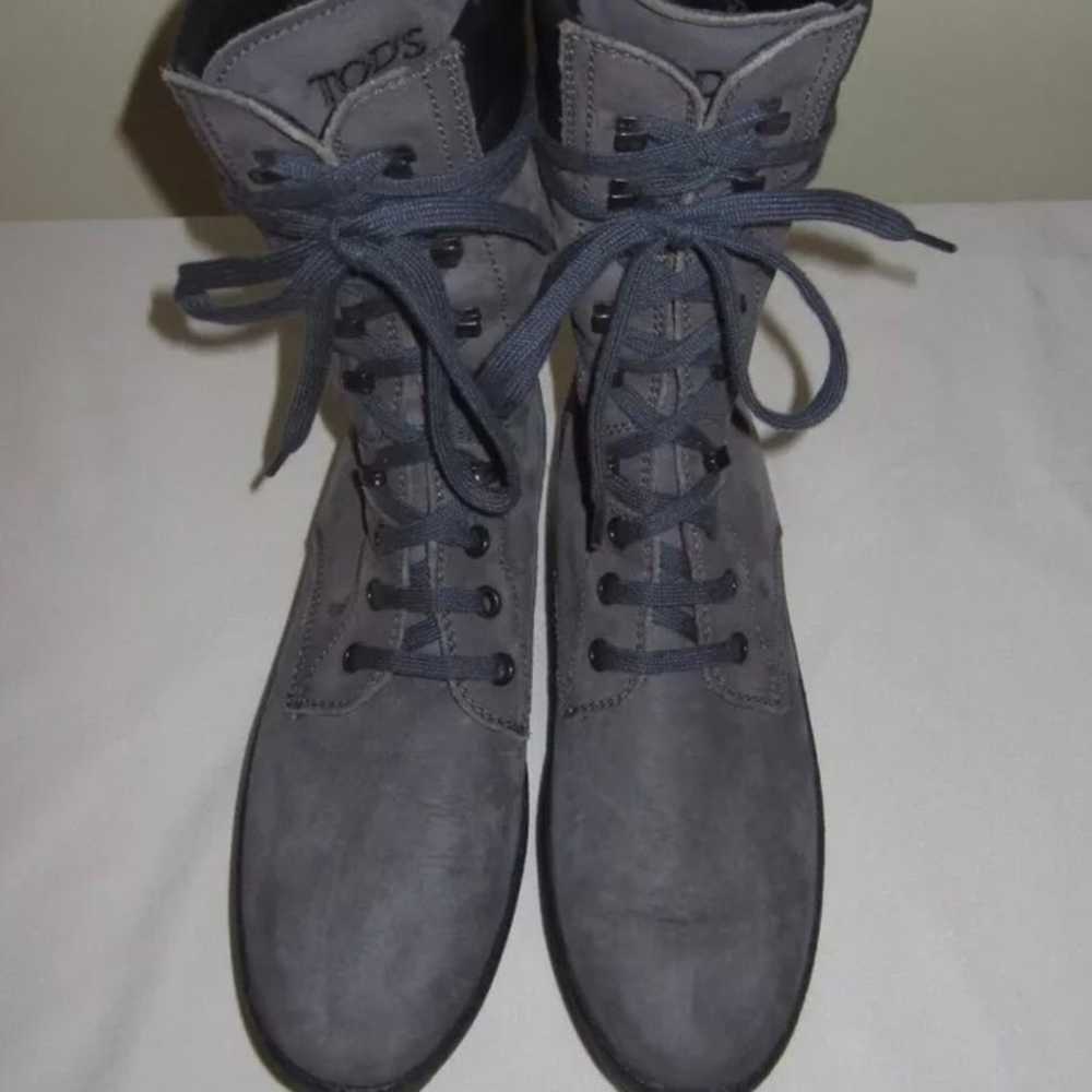 TODS Gray Leather Gommino Platform Combat Style B… - image 2