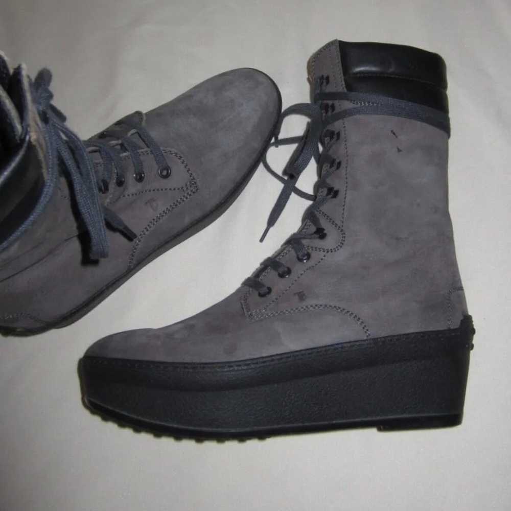 TODS Gray Leather Gommino Platform Combat Style B… - image 3