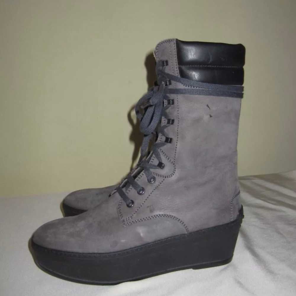 TODS Gray Leather Gommino Platform Combat Style B… - image 5
