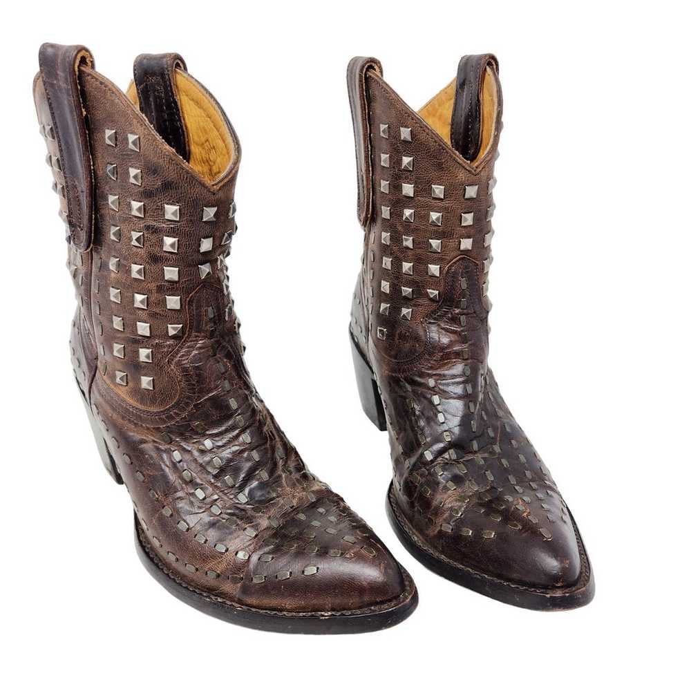 Old Gringo Brown Leather Studded Cowboy Boots Wes… - image 3