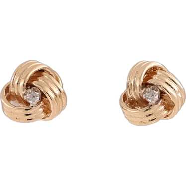 Diamond Knot Stud Earrings 14K Yellow Gold Twist … - image 1