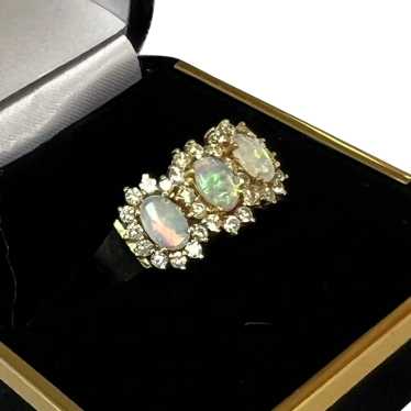 Lady's Vintage 18K Tri-Opal & Diamond Ring - image 1