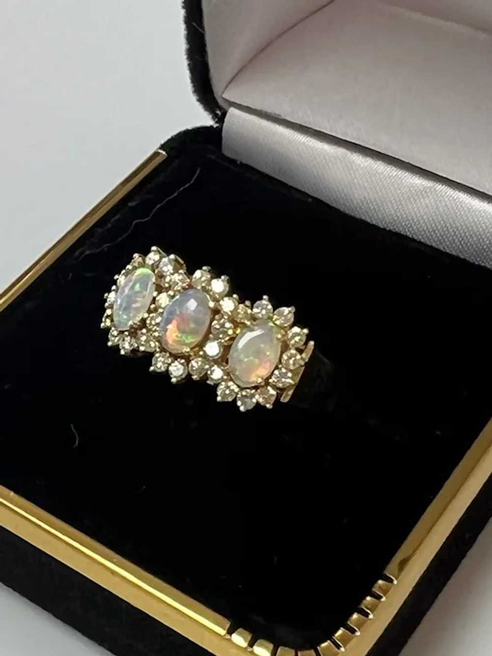 Lady's Vintage 18K Tri-Opal & Diamond Ring - image 2