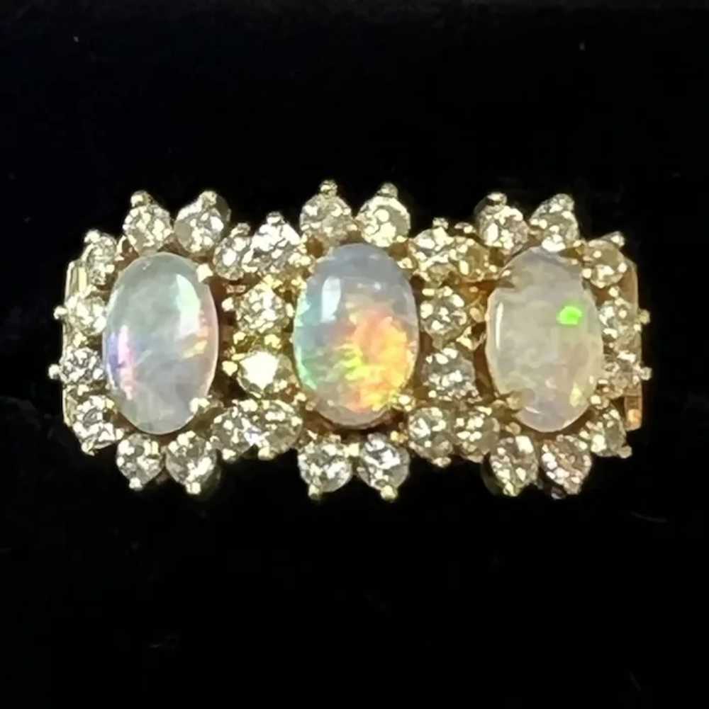 Lady's Vintage 18K Tri-Opal & Diamond Ring - image 3