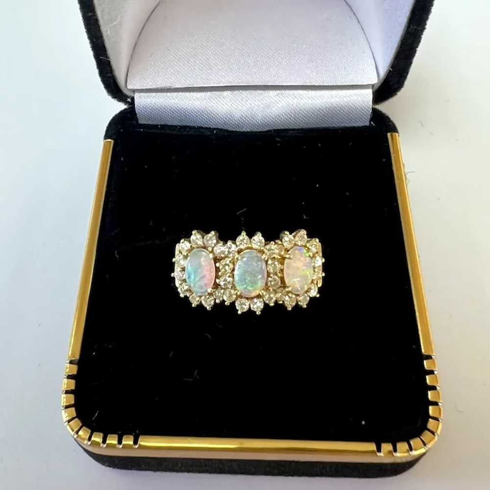 Lady's Vintage 18K Tri-Opal & Diamond Ring - image 4
