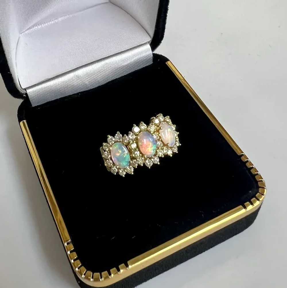 Lady's Vintage 18K Tri-Opal & Diamond Ring - image 7