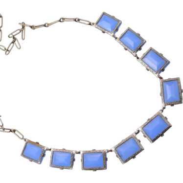Art Deco Blue Glass and Sterling Necklace