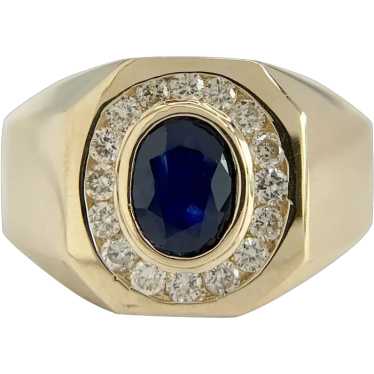 14K Yellow Gold 1 Carat Oval Cut Sapphire and .33c