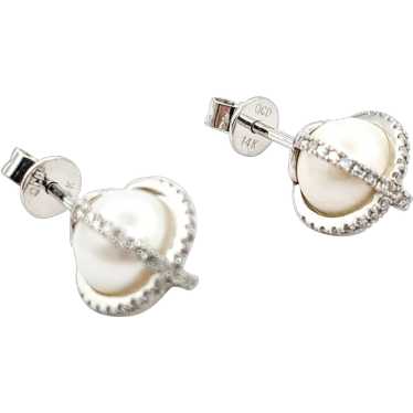 7.5 Pearls & Diamond Stud Earrings In White Gold