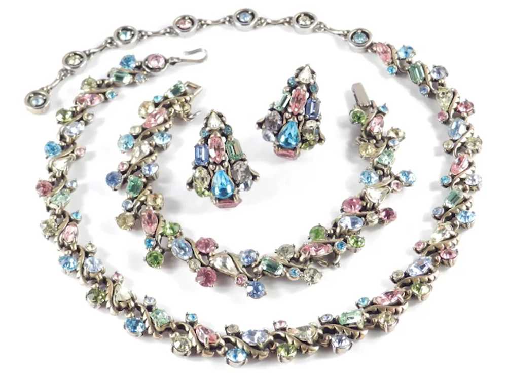 Hollycraft Rhinestone Necklace Bracelet Earrings … - image 2