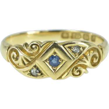 18K Victorian Ornate Sapphire Diamond Statement Ri