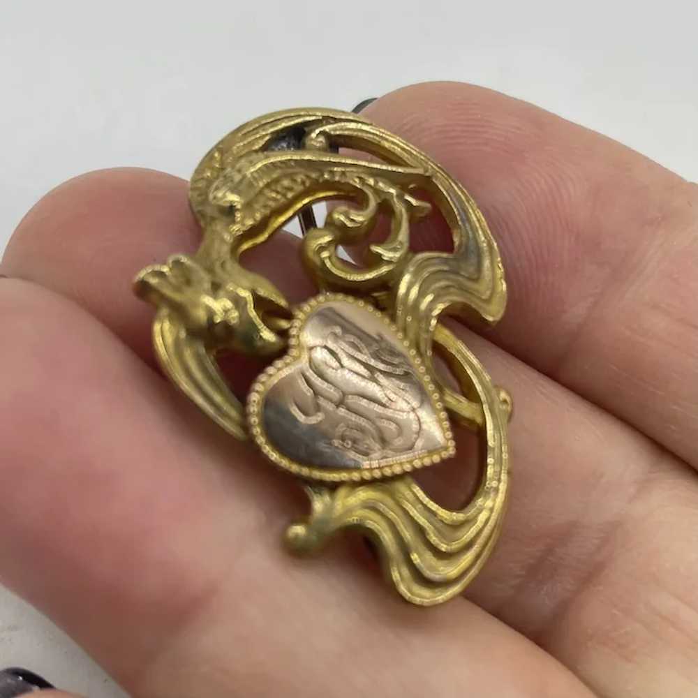 Victorian Watch Fob Pin Brooch with Bird Rose and… - image 3