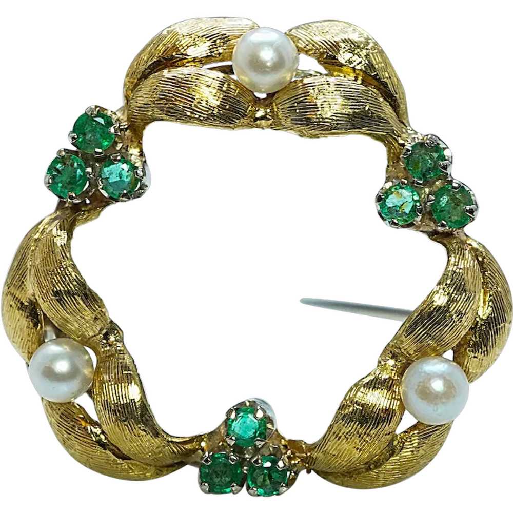 Kurt Gutmann Vintage Emerald Pearl Wreath Brooch … - image 1