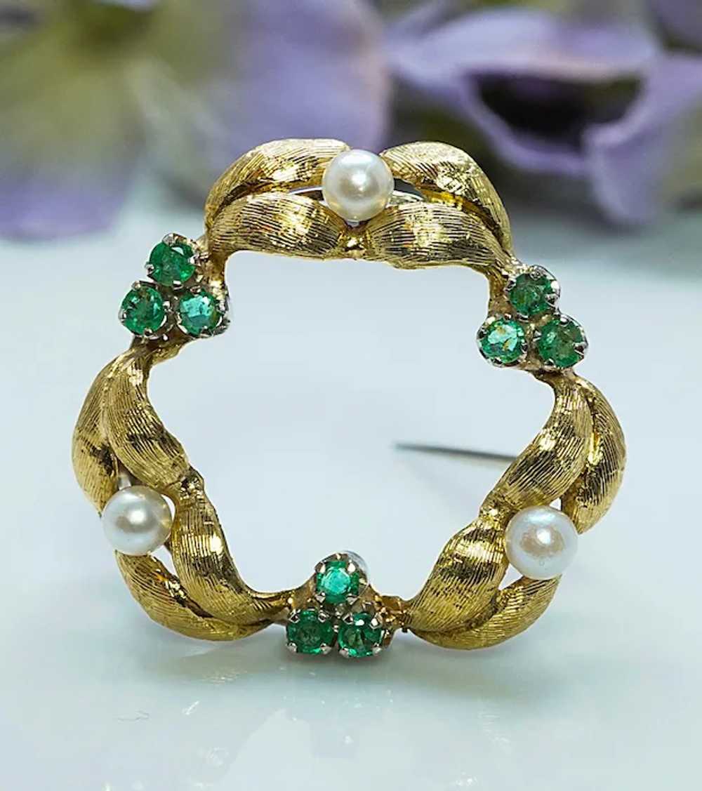 Kurt Gutmann Vintage Emerald Pearl Wreath Brooch … - image 3