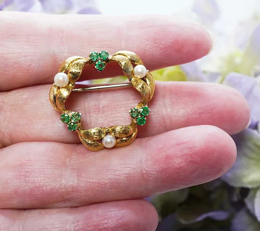 Kurt Gutmann Vintage Emerald Pearl Wreath Brooch … - image 4