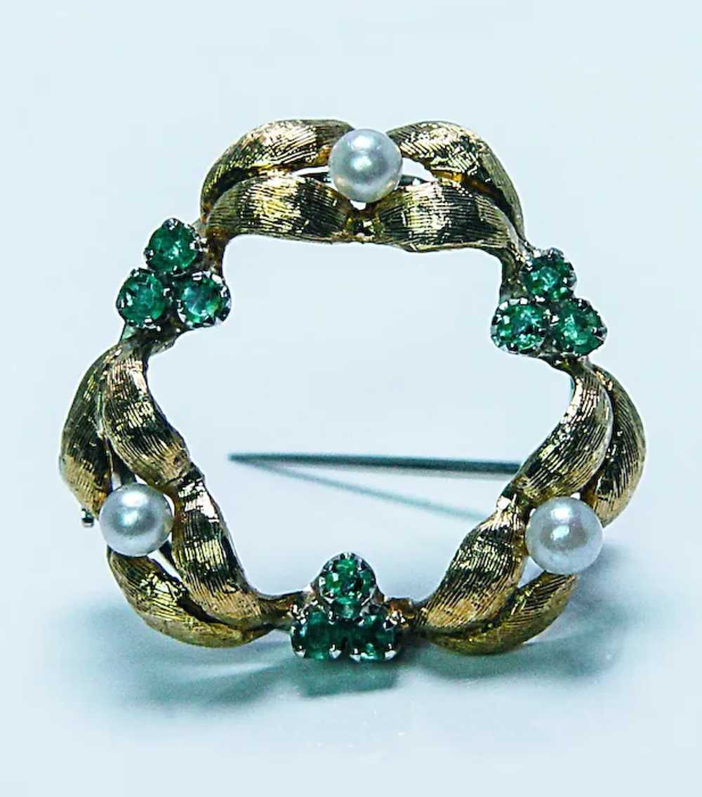 Kurt Gutmann Vintage Emerald Pearl Wreath Brooch … - image 6